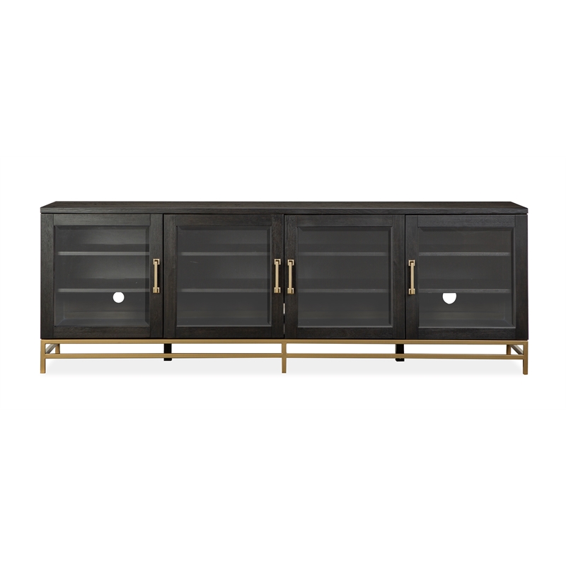 Bowery Hill Coffee Bean Large Console With Glass Doors and Metal Base