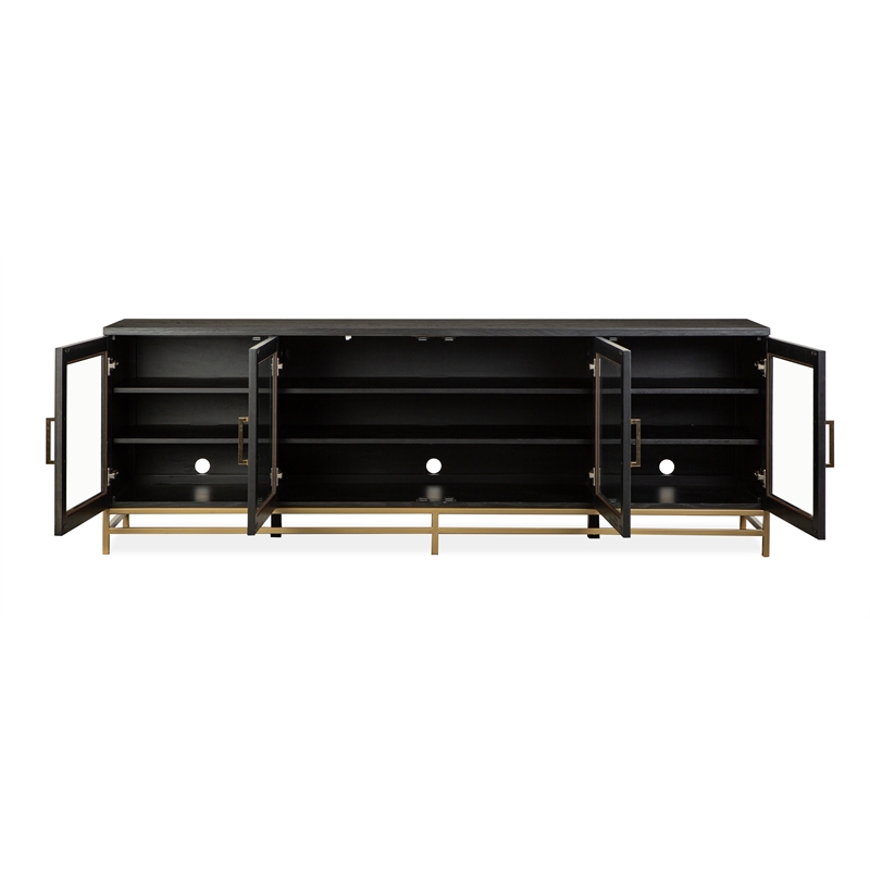 Bowery Hill Coffee Bean Large Console With Glass Doors and Metal Base