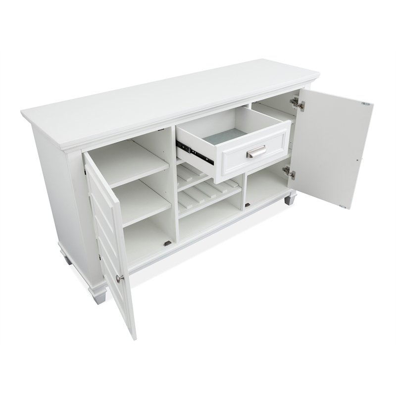 Bowery Hill Server in White Dove With Louvered Design and Felt Drawer
