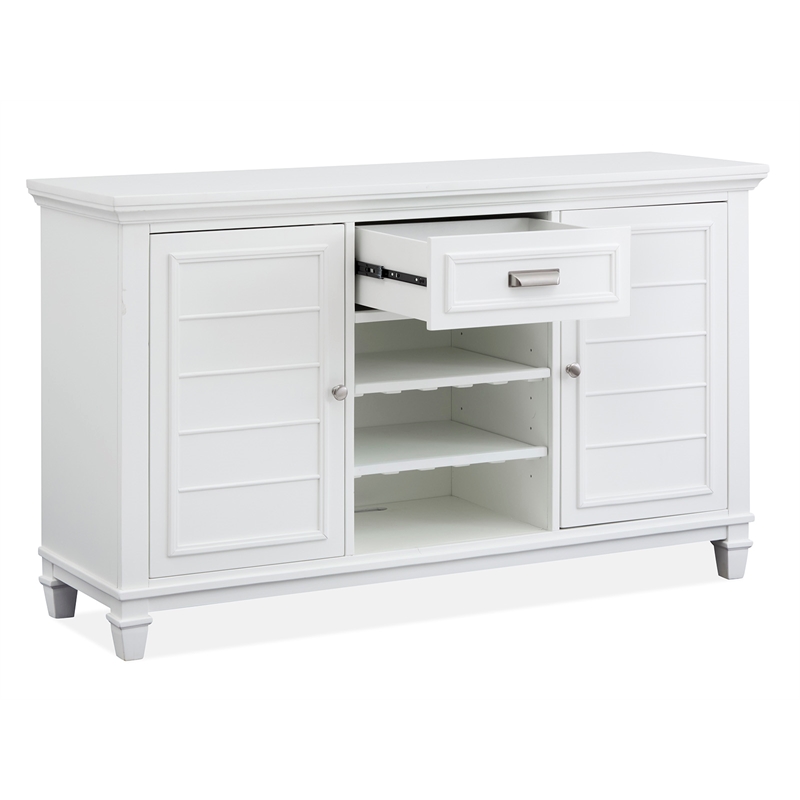 Bowery Hill Server in White Dove With Louvered Design and Felt Drawer