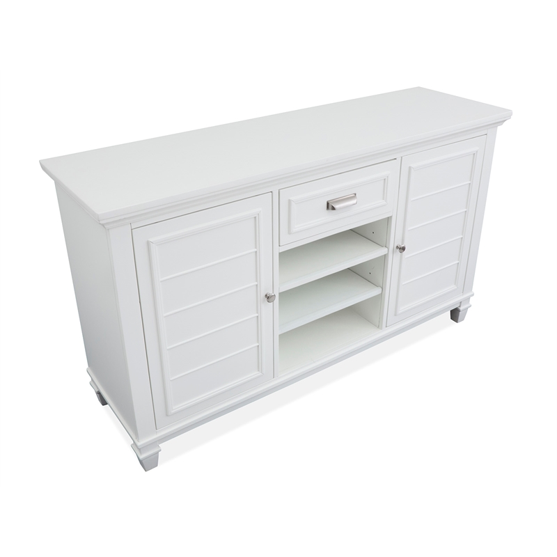 Bowery Hill Server in White Dove With Louvered Design and Felt Drawer