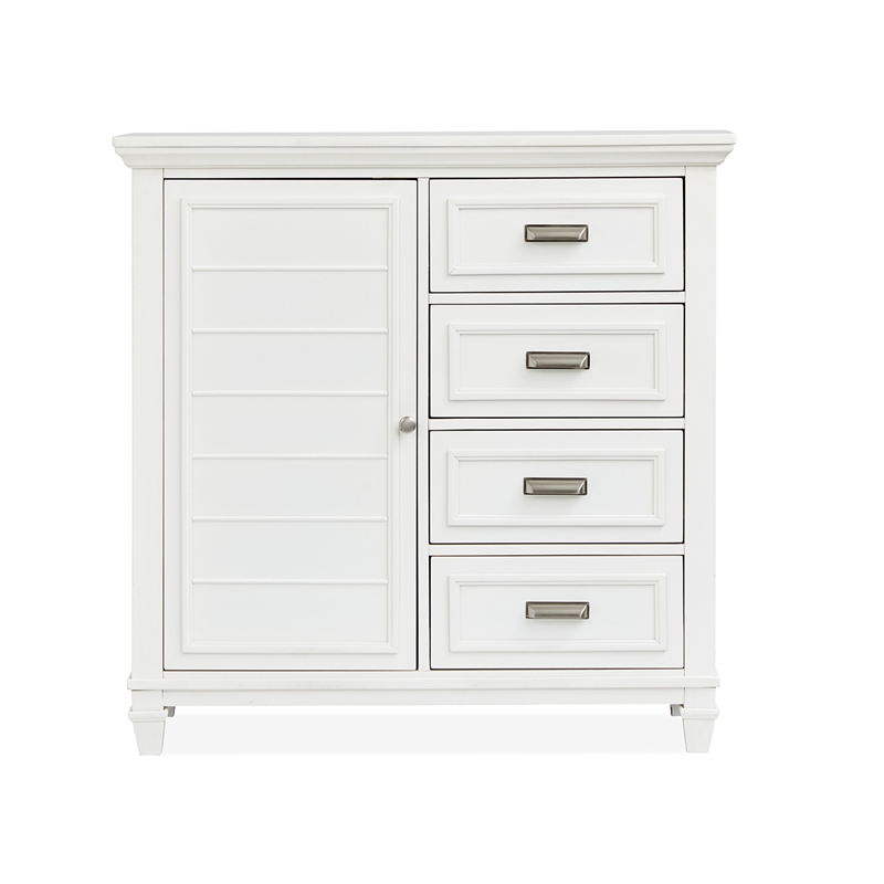 Bowery Hill 1-Door Bedroom Chest in White Dove With 4 Drawers