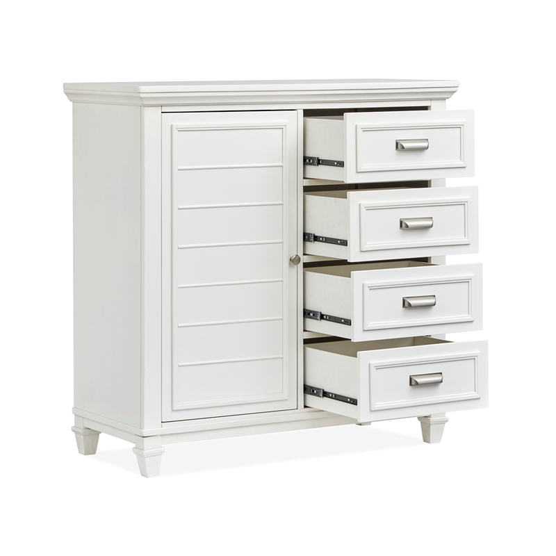 Bowery Hill 1-Door Bedroom Chest in White Dove With 4 Drawers