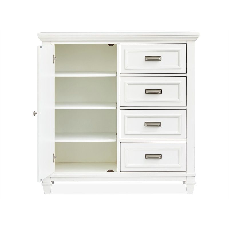 Bowery Hill 1-Door Bedroom Chest in White Dove With 4 Drawers