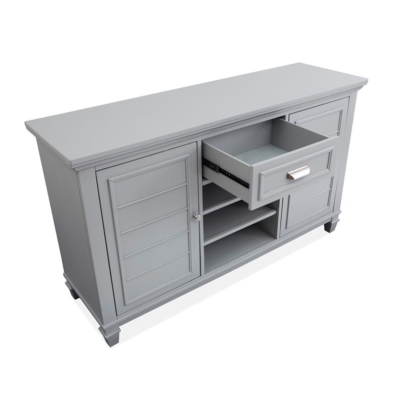 Bowery Hill Server in Harbor Gray With Louvered Design and Felt Drawer