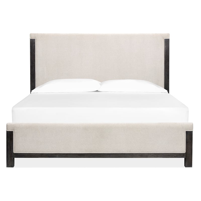 Bowery Hill Contemporary Queen Upholstered Panel Bed in Ravenwood Black