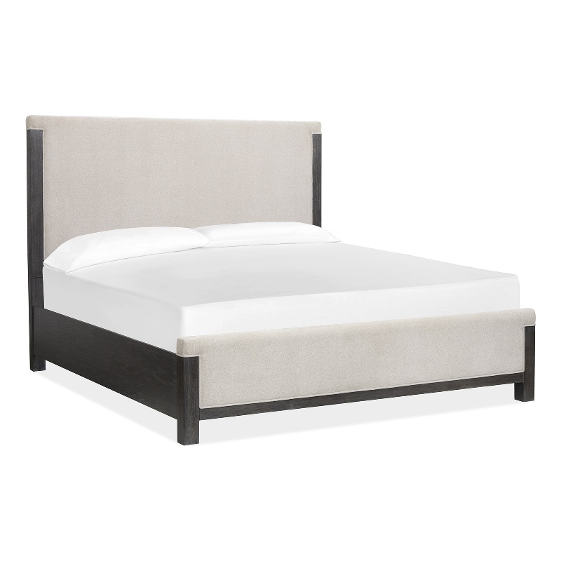 Bowery Hill Contemporary Queen Upholstered Panel Bed in Ravenwood Black