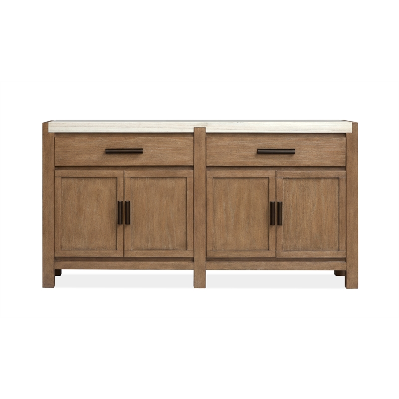 Bowery Hill Sideboard in Sierra Brown With Marble Top and Wood Doors