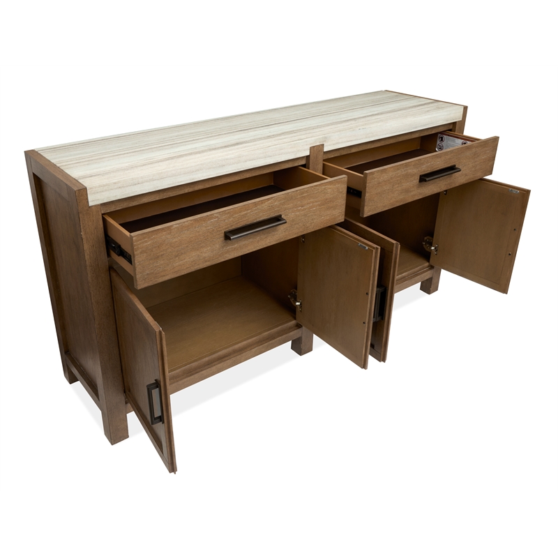 Bowery Hill Sideboard in Sierra Brown With Marble Top and Wood Doors