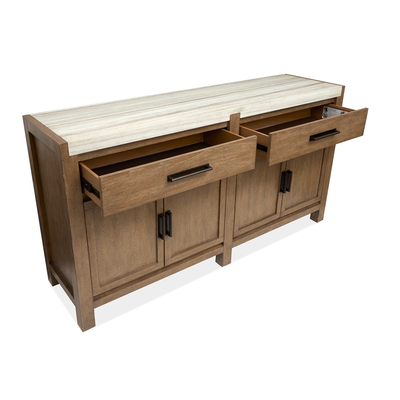 Bowery Hill Sideboard in Sierra Brown With Marble Top and Wood Doors