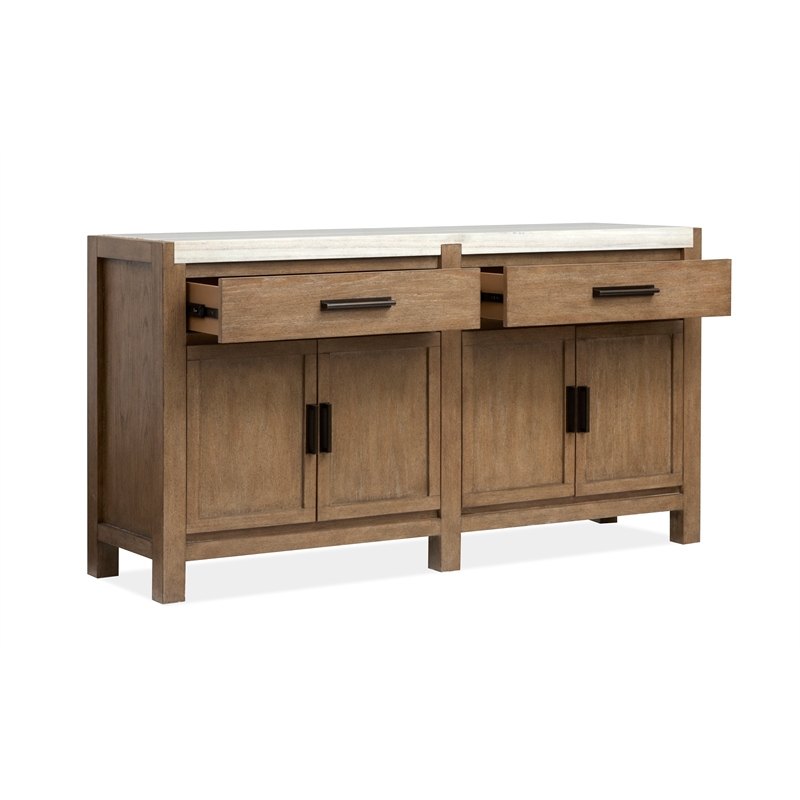 Bowery Hill Sideboard in Sierra Brown With Marble Top and Wood Doors
