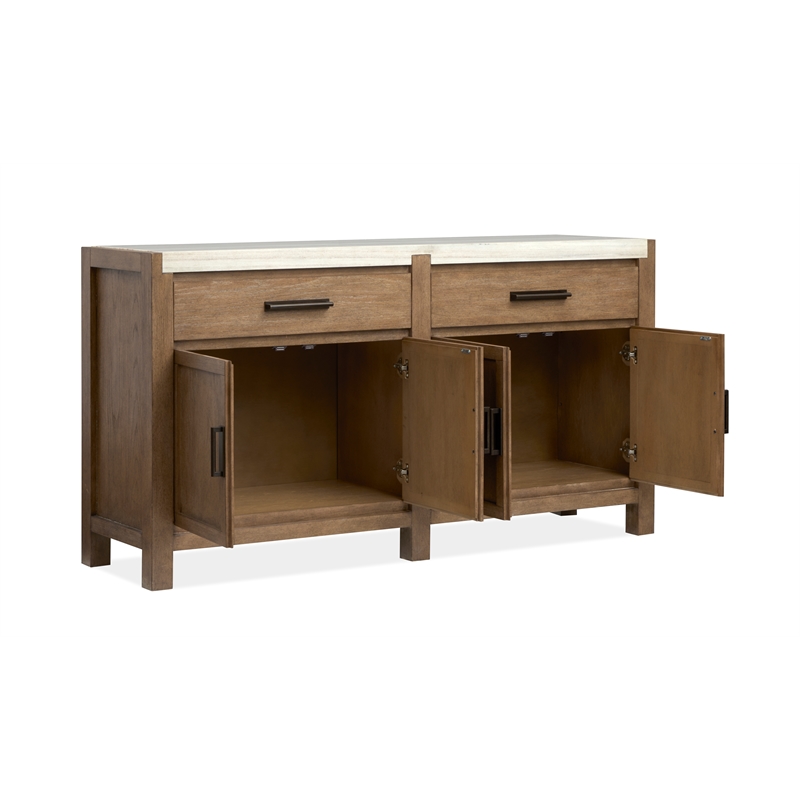 Bowery Hill Sideboard in Sierra Brown With Marble Top and Wood Doors