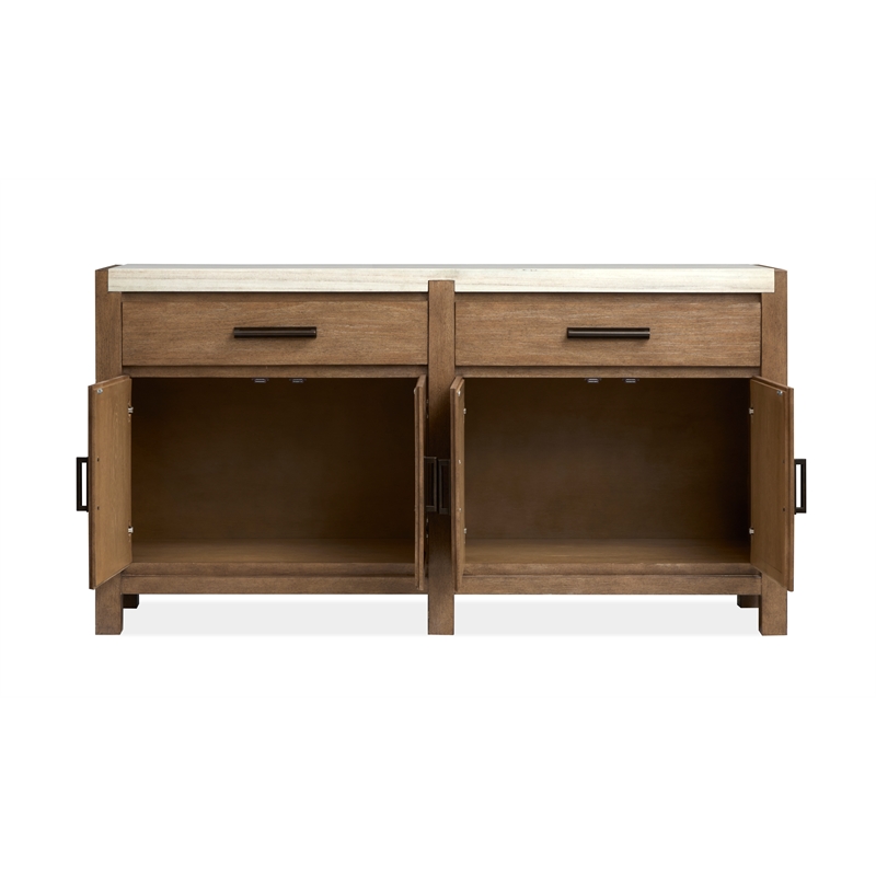 Bowery Hill Sideboard in Sierra Brown With Marble Top and Wood Doors