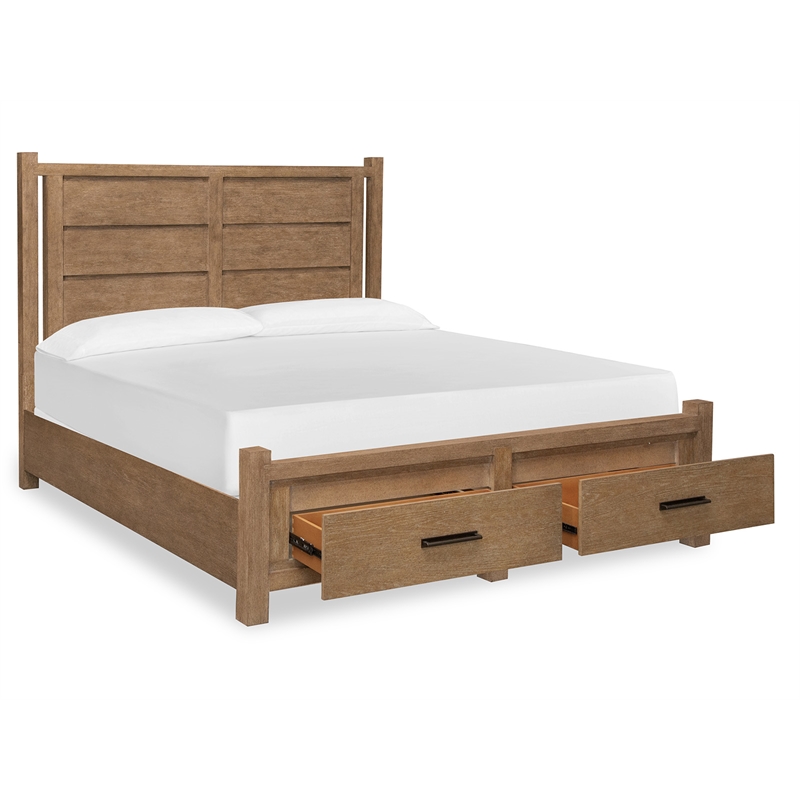 Bowery Hill King Panel Storage Bed in Sierra Brown With 2 Drawers