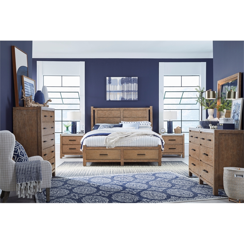 Bowery Hill King Panel Storage Bed in Sierra Brown With 2 Drawers