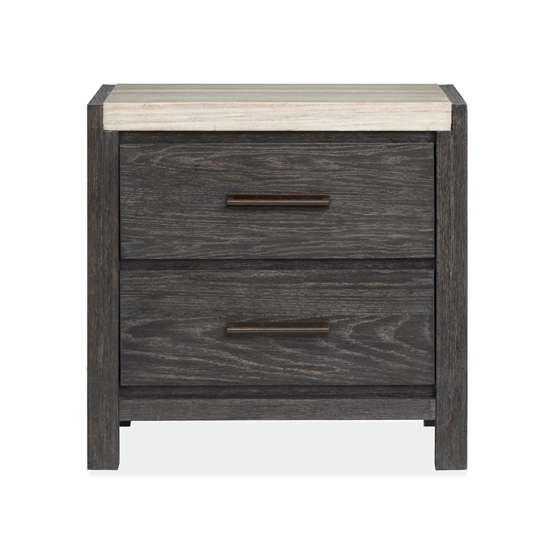 Bowery Hill Ravenwood Black Drawer Nightstand With Marble Top