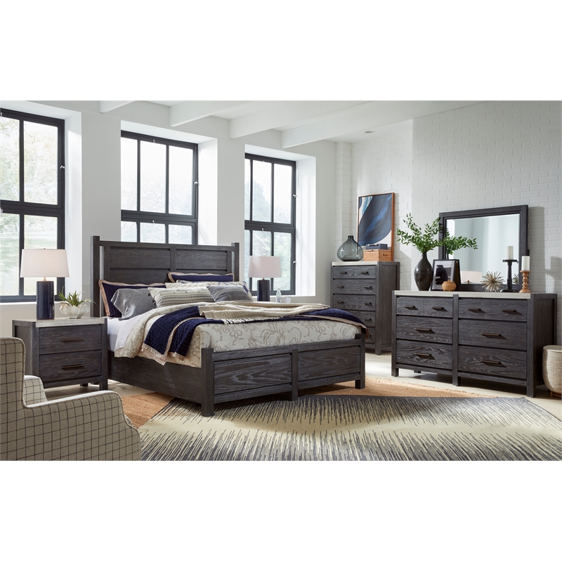 Bowery Hill Ravenwood Black Drawer Nightstand With Marble Top
