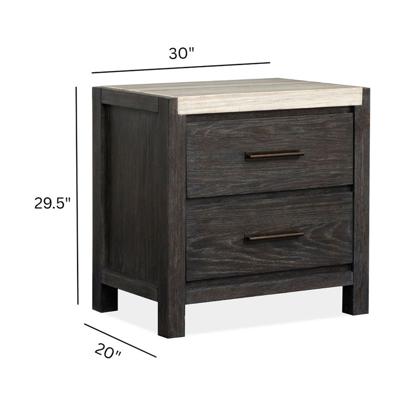 Bowery Hill Ravenwood Black Drawer Nightstand With Marble Top