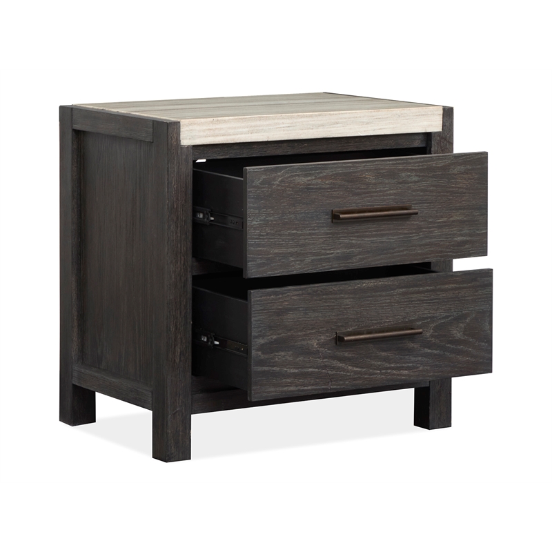 Bowery Hill Ravenwood Black Drawer Nightstand With Marble Top