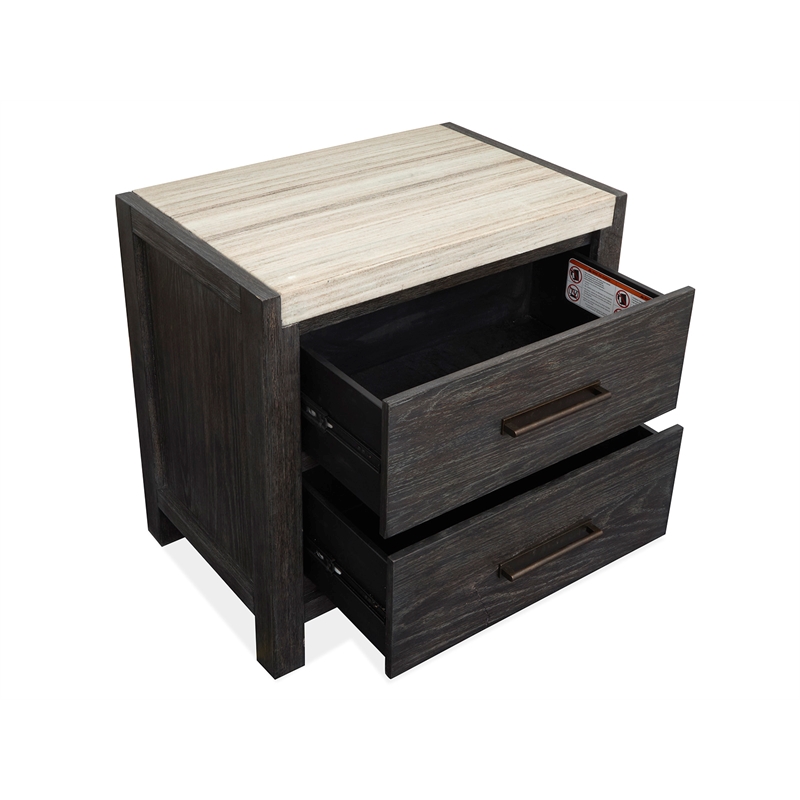 Bowery Hill Ravenwood Black Drawer Nightstand With Marble Top