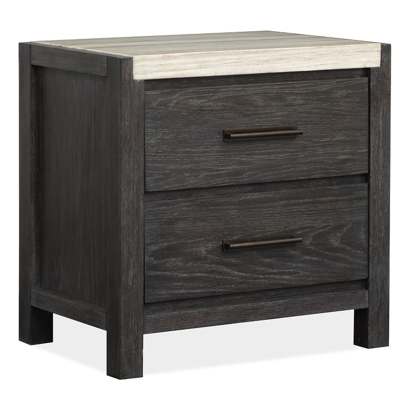 Bowery Hill Ravenwood Black Drawer Nightstand With Marble Top