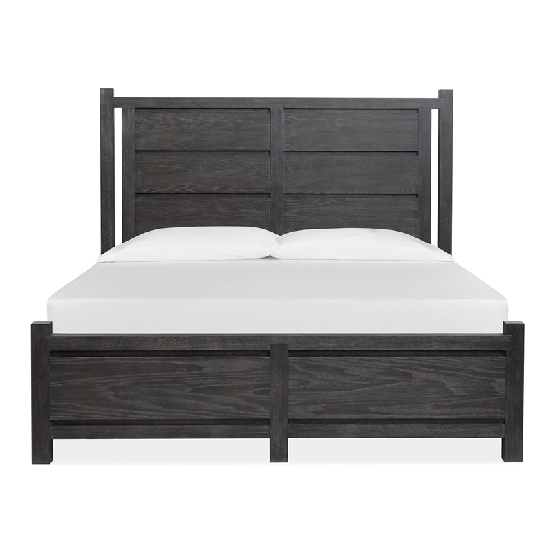 Bowery Hill Queen Panel Bed in Ravenwood Black With Bronze Hardware
