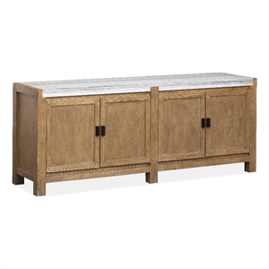 Bowery Hill Sierra Brown Door Console With Marble Top and Wire Management