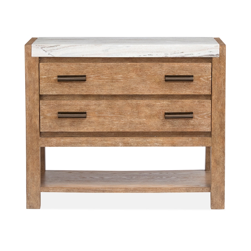 Bowery Hill Open Nightstand in Sierra Brown With Marble Top and Shelf