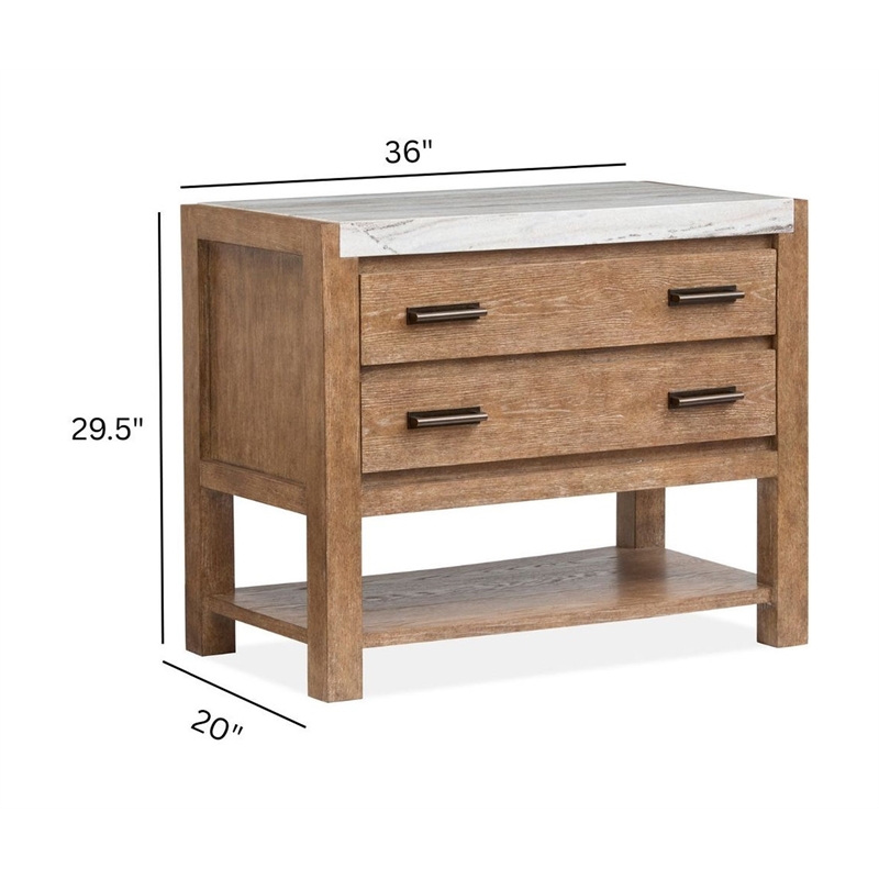 Bowery Hill Open Nightstand in Sierra Brown With Marble Top and Shelf