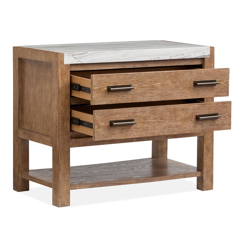 Bowery Hill Open Nightstand in Sierra Brown With Marble Top and Shelf