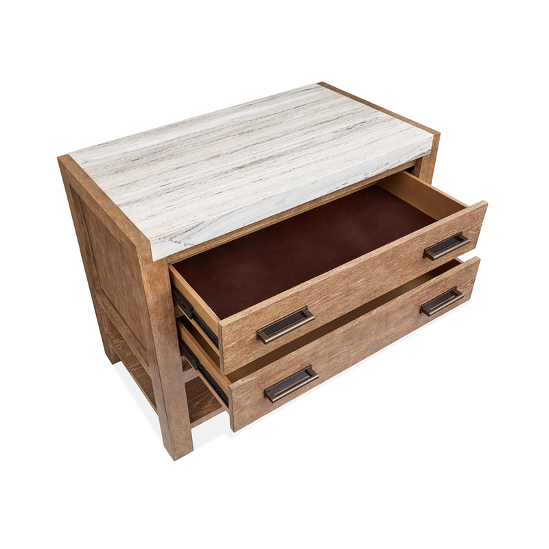 Bowery Hill Open Nightstand in Sierra Brown With Marble Top and Shelf