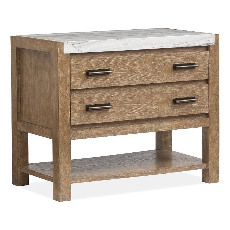 Bowery Hill Open Nightstand in Sierra Brown With Marble Top and Shelf