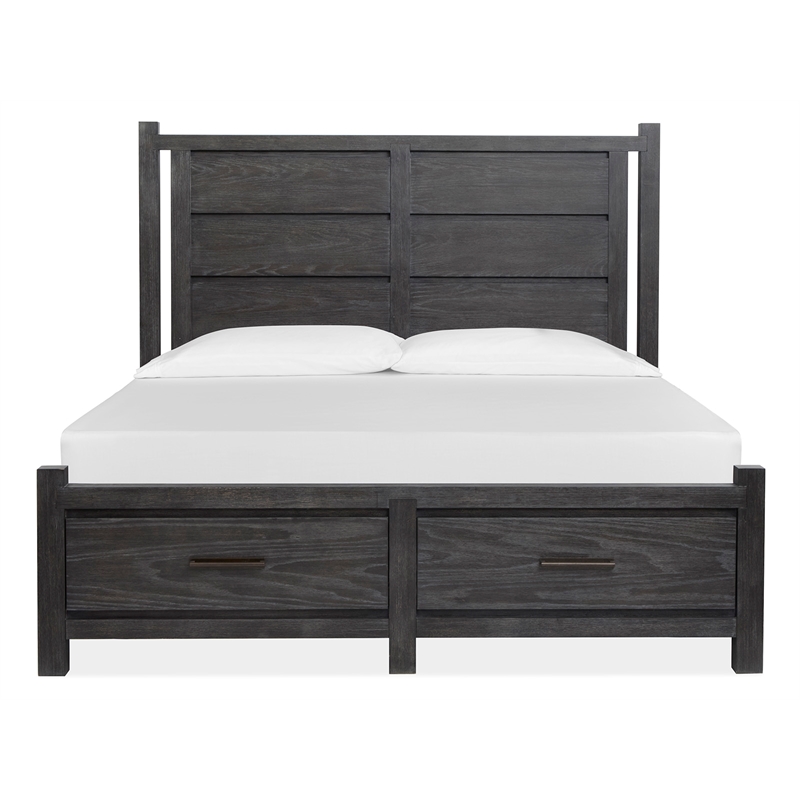 Bowery Hill Queen Panel Storage Bed in Ravenwood Black With 2 Drawers