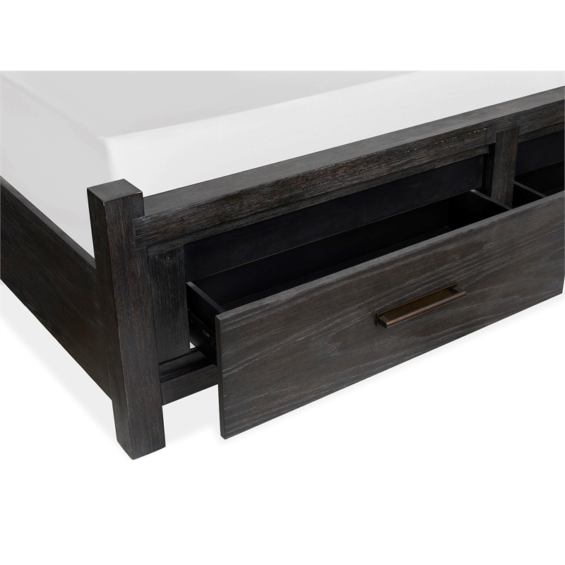 Bowery Hill Queen Panel Storage Bed in Ravenwood Black With 2 Drawers
