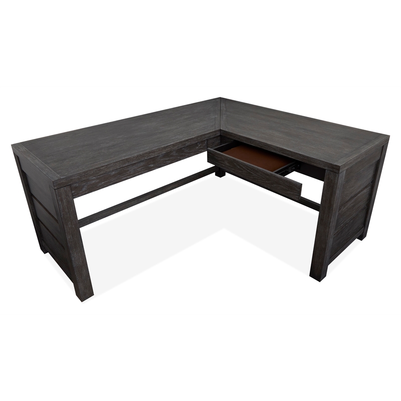 Bowery Hill Ravenwood Black L-Desk With Felt Drawers and Wood Stretchers