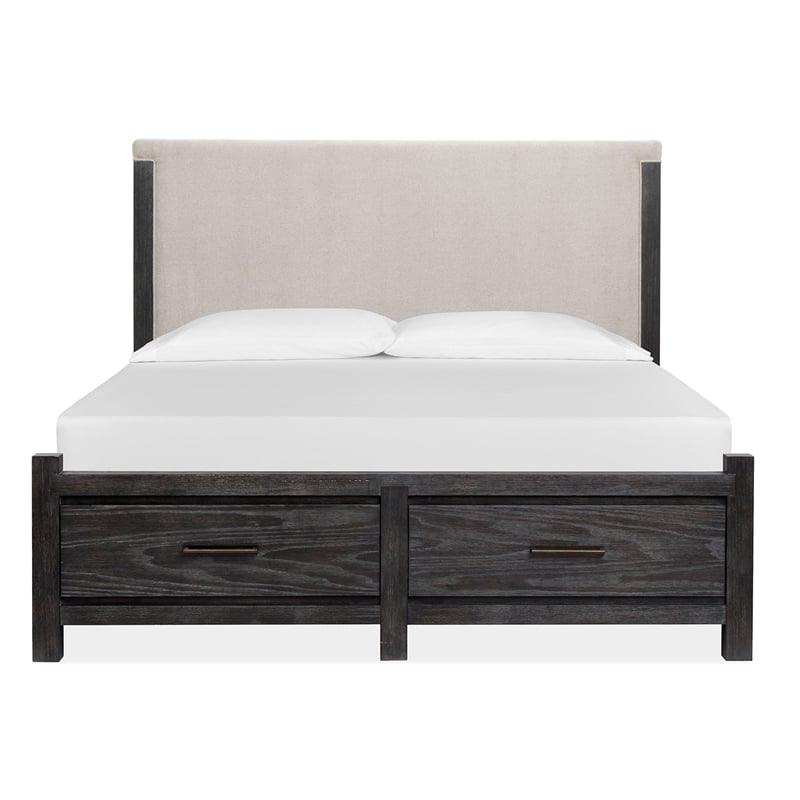 Bowery Hill King Upholstered Panel Storage Bed in Ravenwood Black