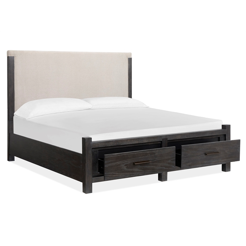 Bowery Hill Queen Upholstered Panel Storage Bed in Ravenwood Black