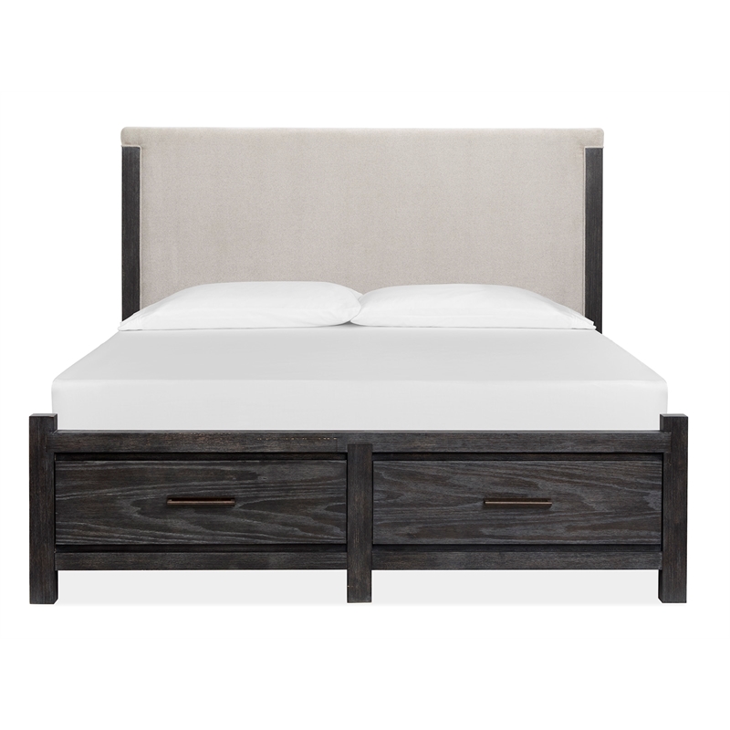 Bowery Hill Queen Upholstered Panel Storage Bed in Ravenwood Black