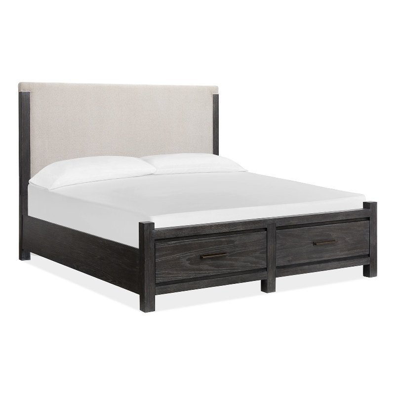 Bowery Hill Queen Upholstered Panel Storage Bed in Ravenwood Black