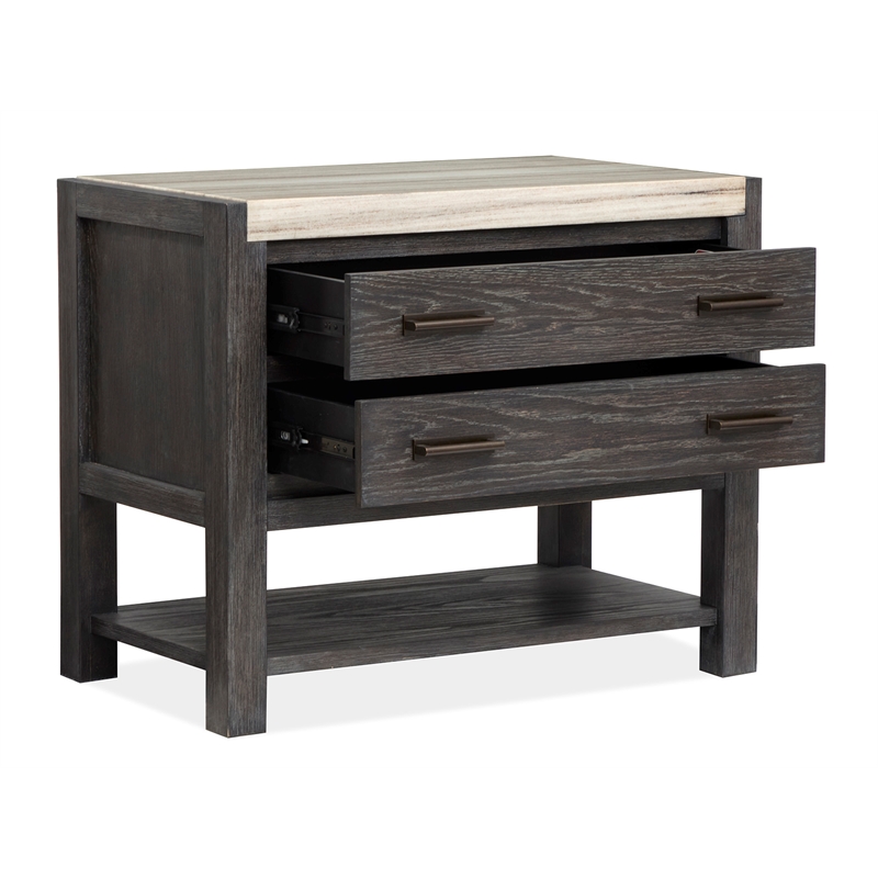 Bowery Hill Open Nightstand in Ravenwood Black With Marble Top and Shelf