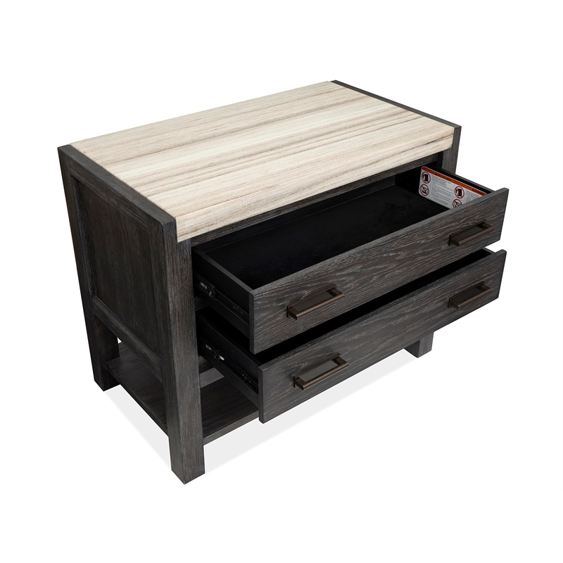 Bowery Hill Open Nightstand in Ravenwood Black With Marble Top and Shelf