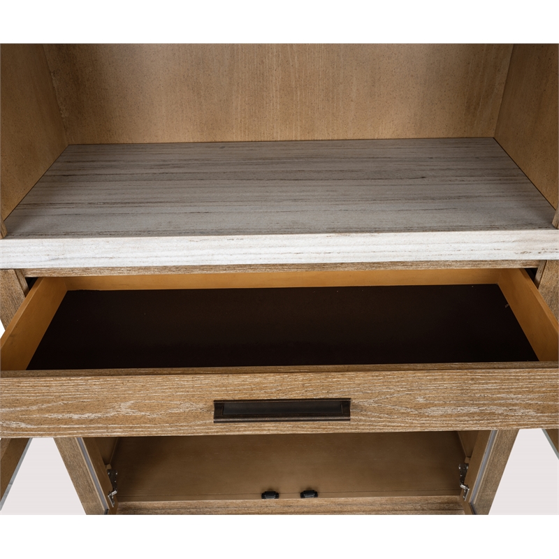Bowery Hill Display Cabinet in Sierra Brown With LED Light and Marble