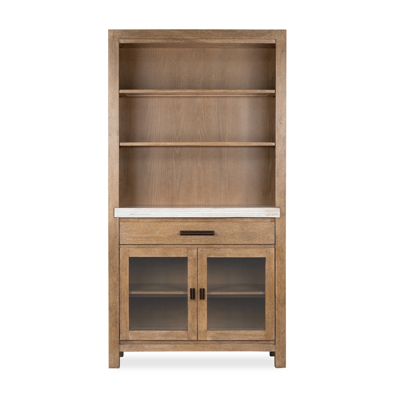 Bowery Hill Display Cabinet in Sierra Brown With LED Light and Marble