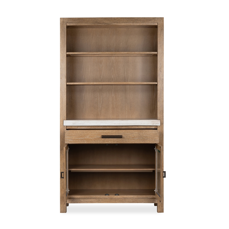 Bowery Hill Display Cabinet in Sierra Brown With LED Light and Marble