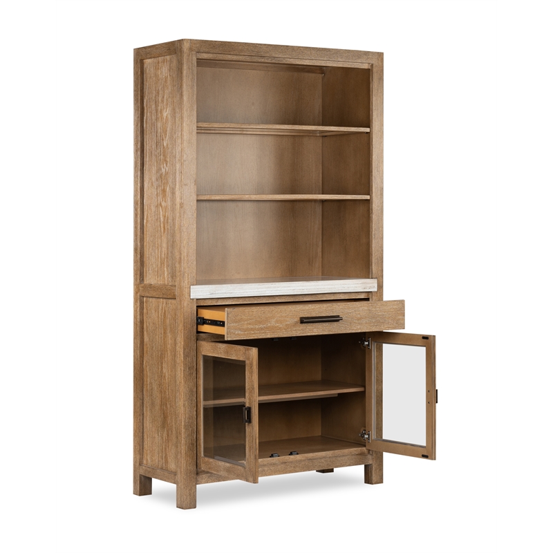 Bowery Hill Display Cabinet in Sierra Brown With LED Light and Marble