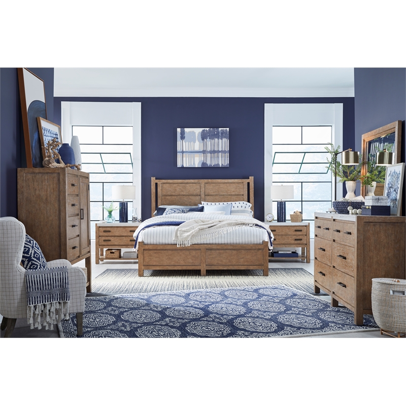 Bowery Hill Queen Panel Bed in Sierra Brown With Bronze Hardware