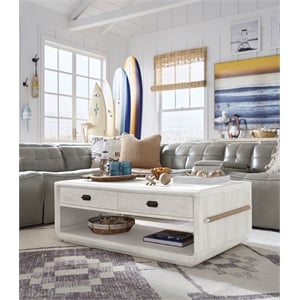 Bowery Hill Rectangular Cocktail Table in Moonlight Pearl With Casters