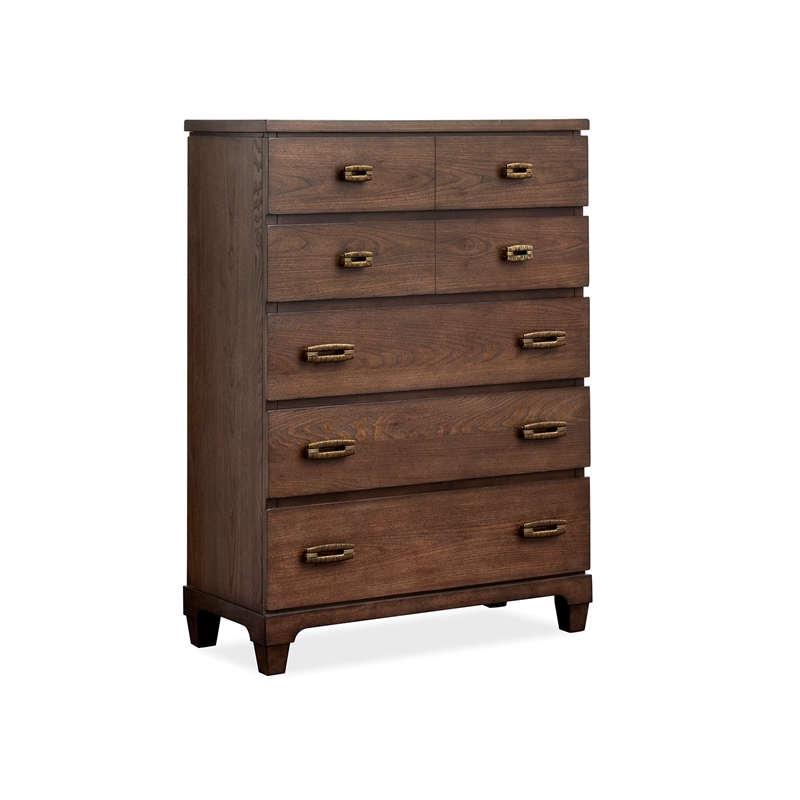 Bowery Hill 5-Drawer Bedroom Chest in Spiced Rum With Ash Veneer