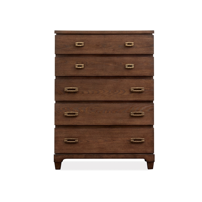 Bowery Hill 5-Drawer Bedroom Chest in Spiced Rum With Ash Veneer