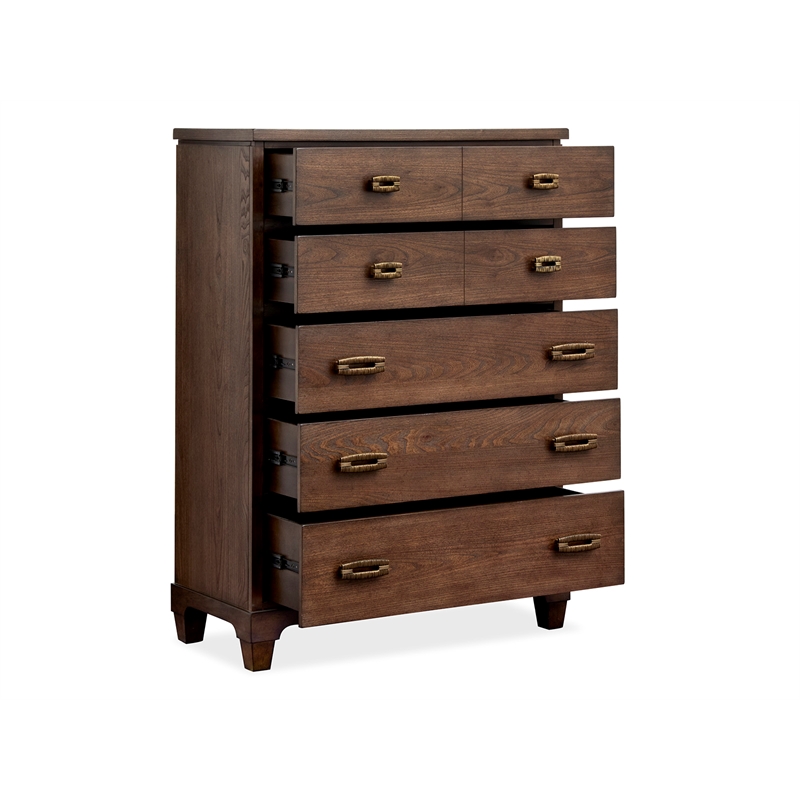Bowery Hill 5-Drawer Bedroom Chest in Spiced Rum With Ash Veneer